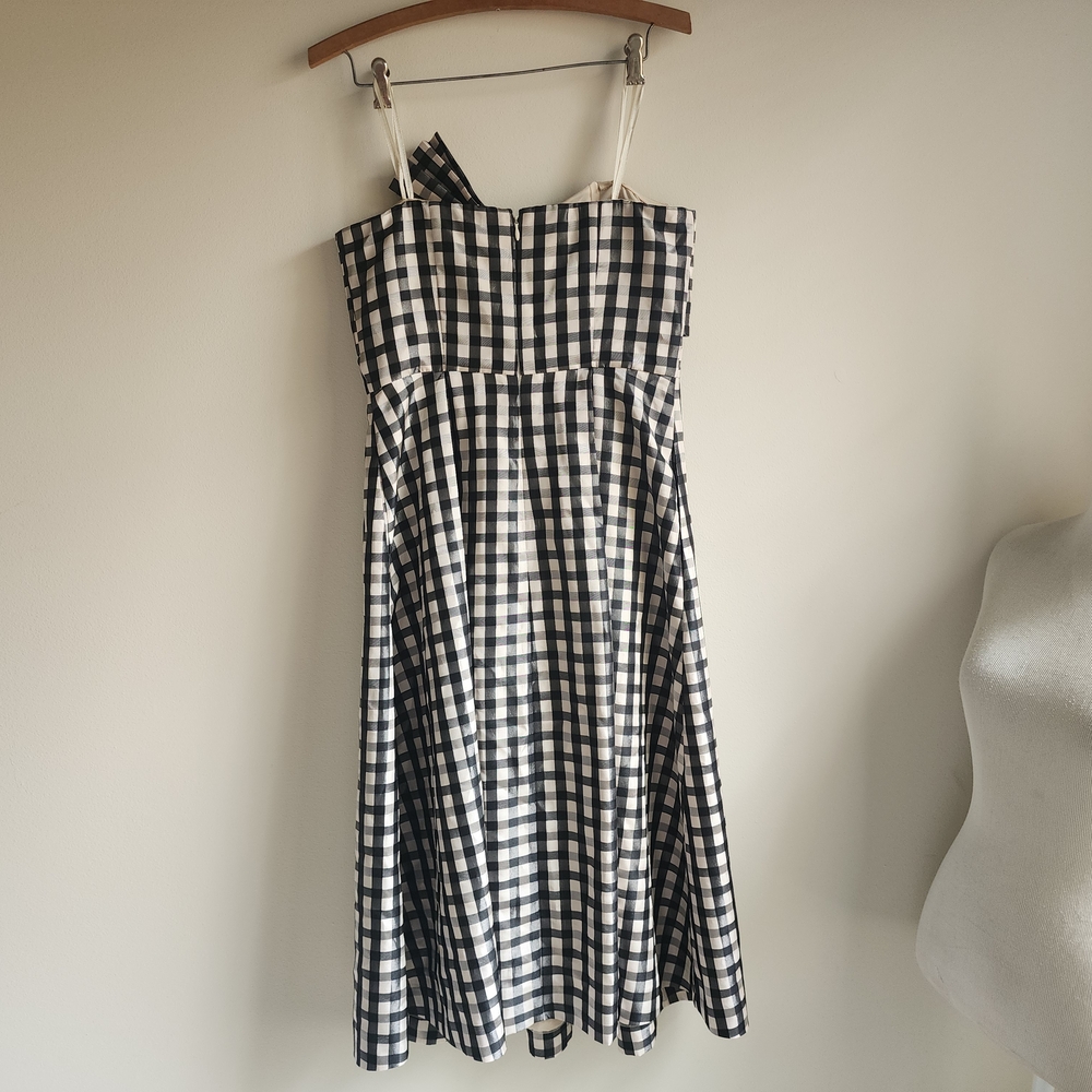 Classic Designer Black & White Gingham Taffeta Dress 1901 Midi Bow Bust Detail 4 - Picture 8 of 11